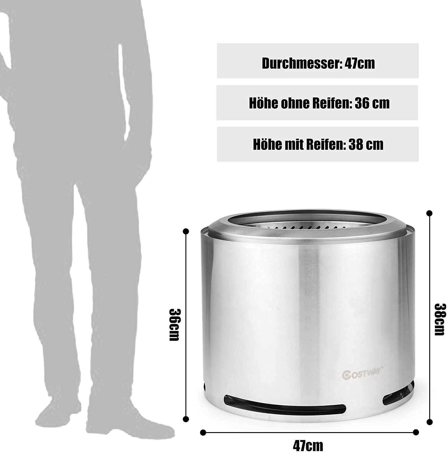 COSTWAY Silber Feuerstelle, Φ47cm