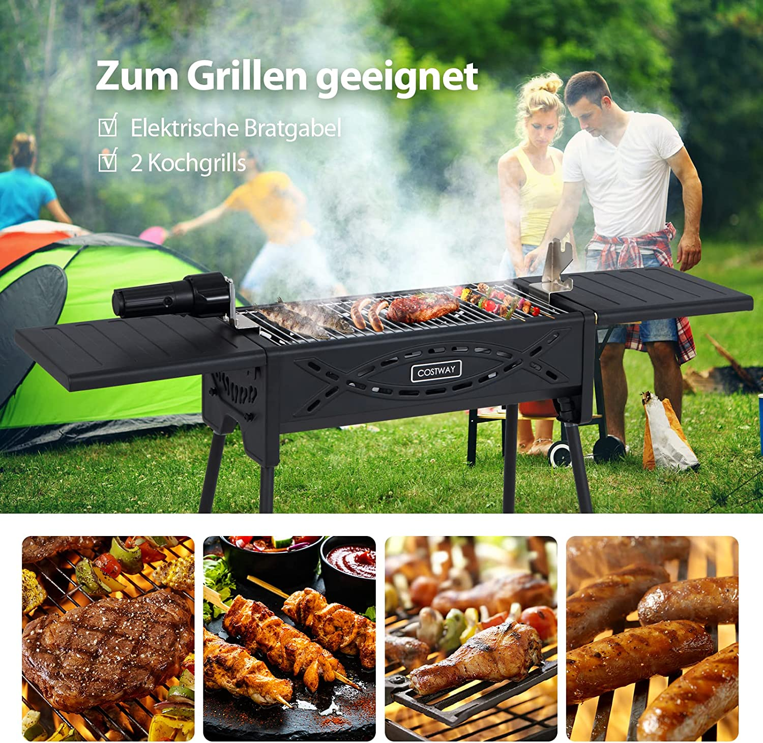 Schwarz 46x20cm COSTWAY Kontaktgrill,