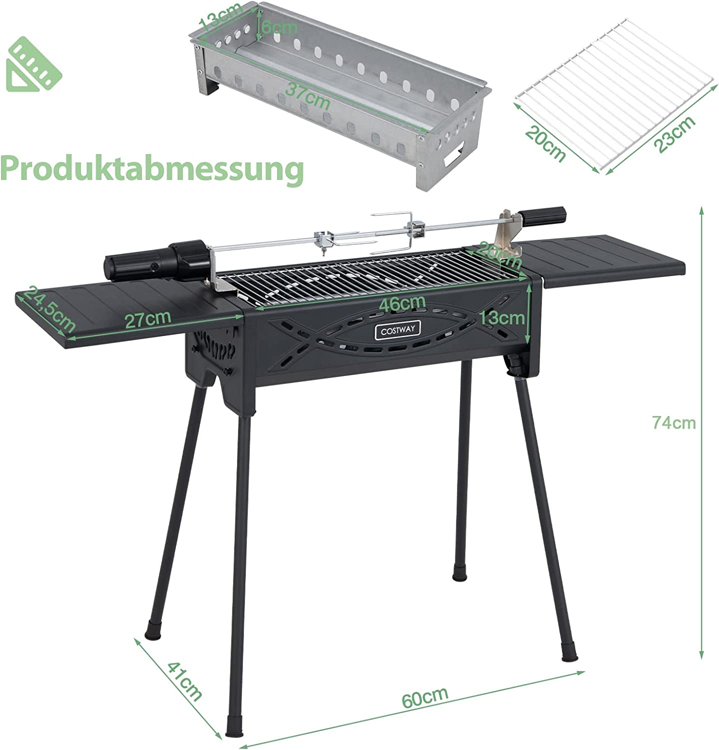 Schwarz COSTWAY 46x20cm Kontaktgrill,