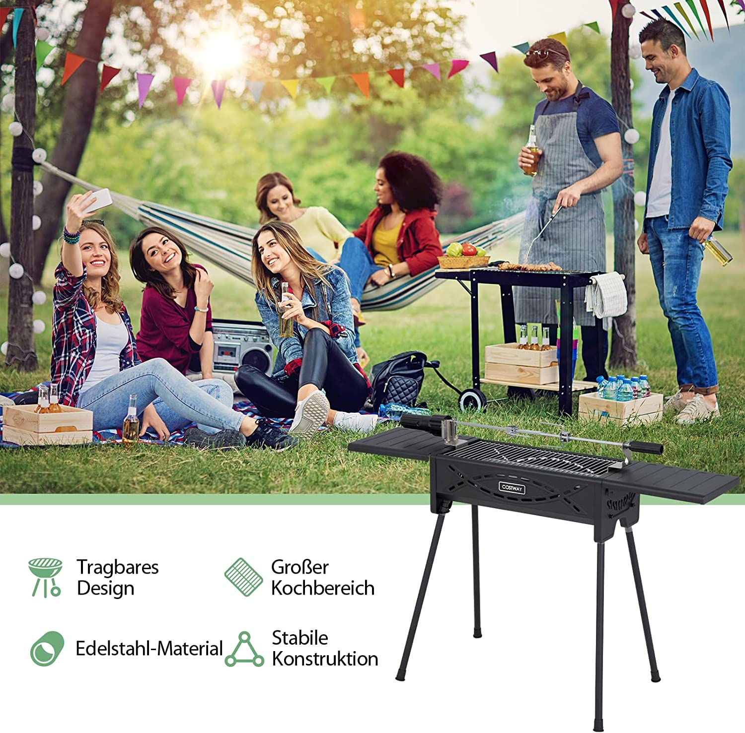 COSTWAY 46x20cm Kontaktgrill, Schwarz