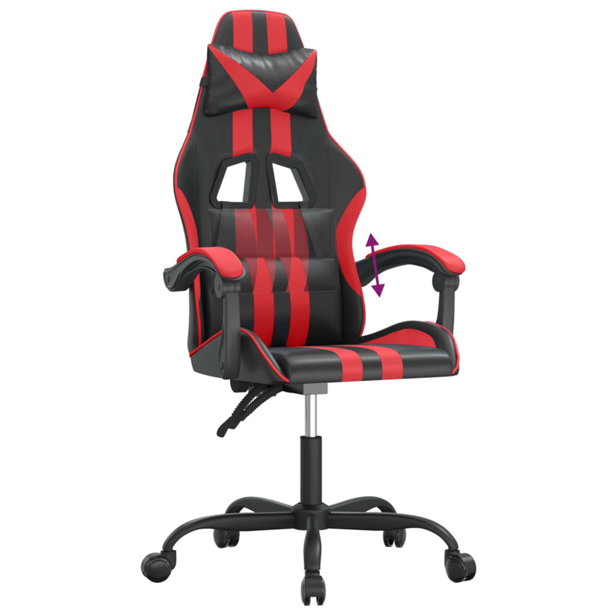 Gaming-Stuhl mit roten und schwarzen Akzenten, auf weißem Hintergrund.