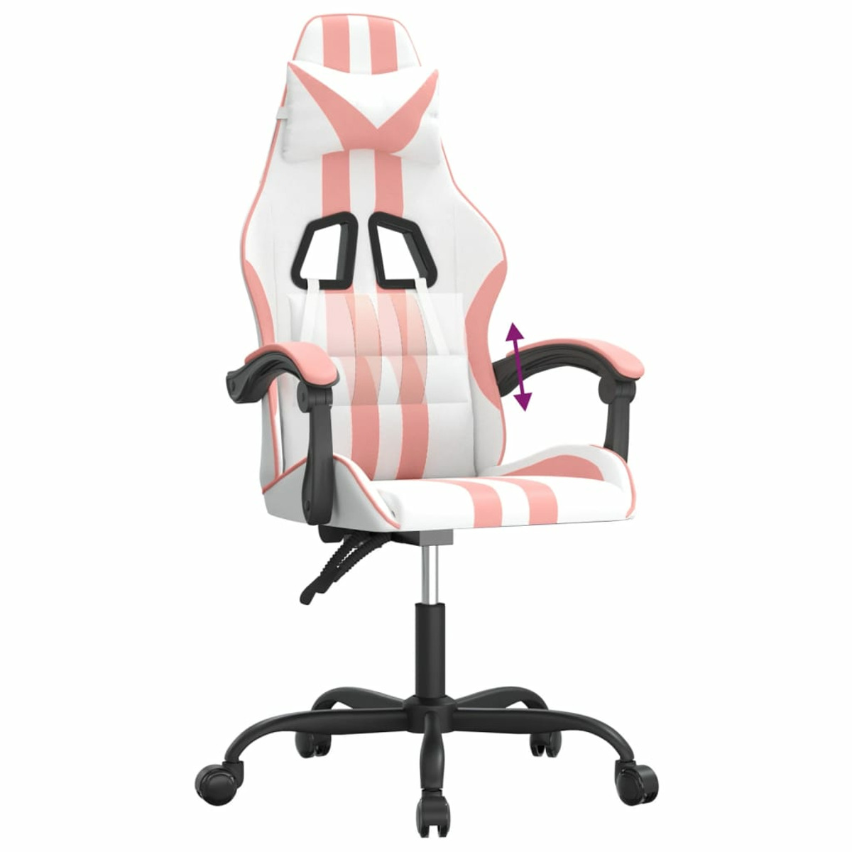 Pink-weißer Gaming-Stuhl. Schwarze Basis, weißer Hintergrund.