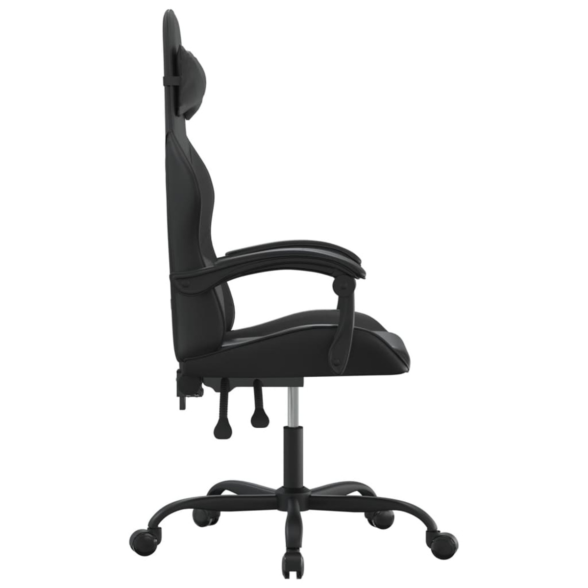 Schwarzer Gaming-Stuhl in Profilansicht.