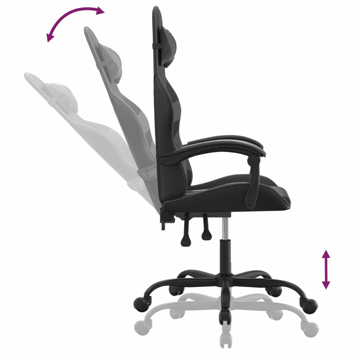 Schwarzer Bürostuhl mit verstellbarer Höhe und neigbarer Rückenlehne.