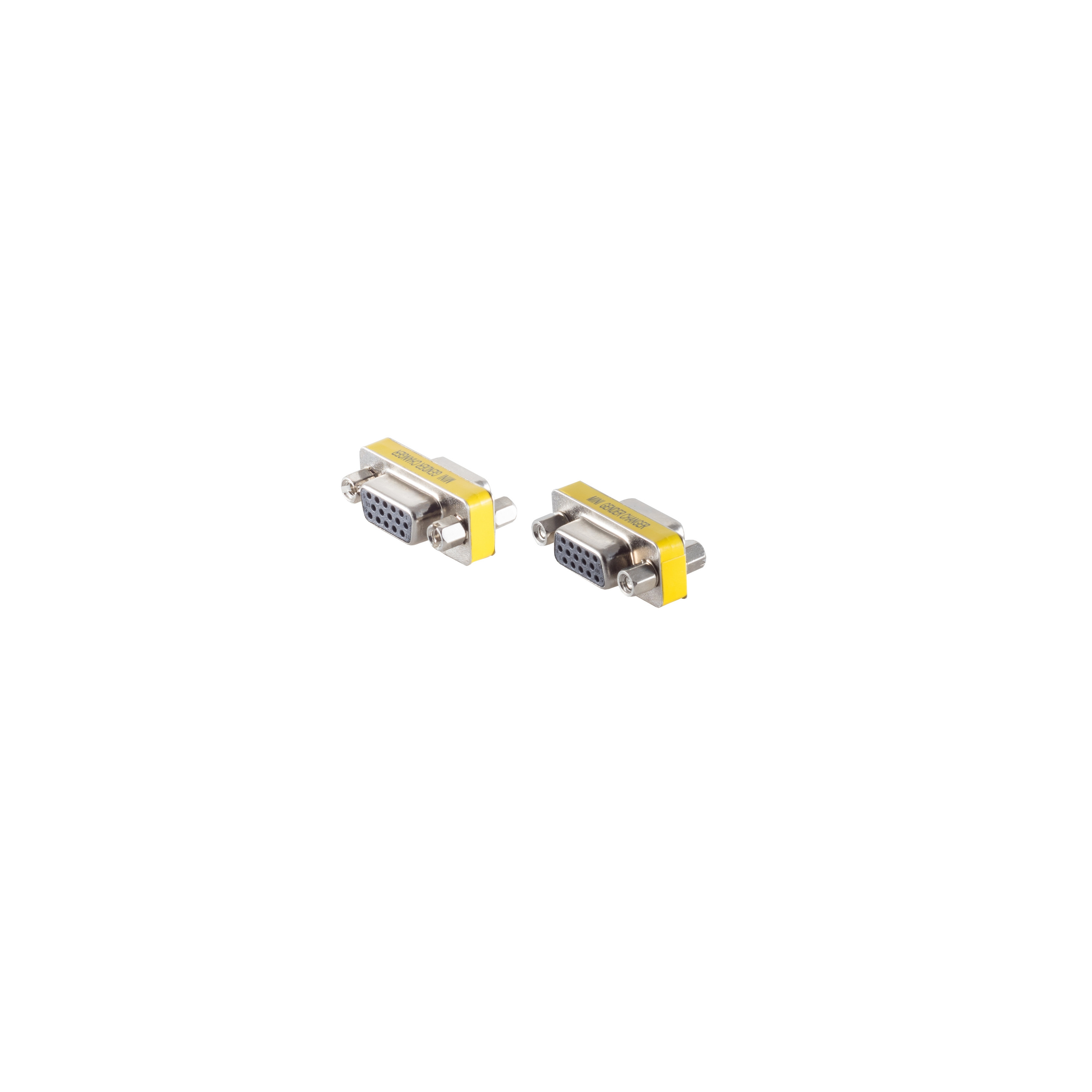 Zwei VGA-Adapter, gelb und silber.