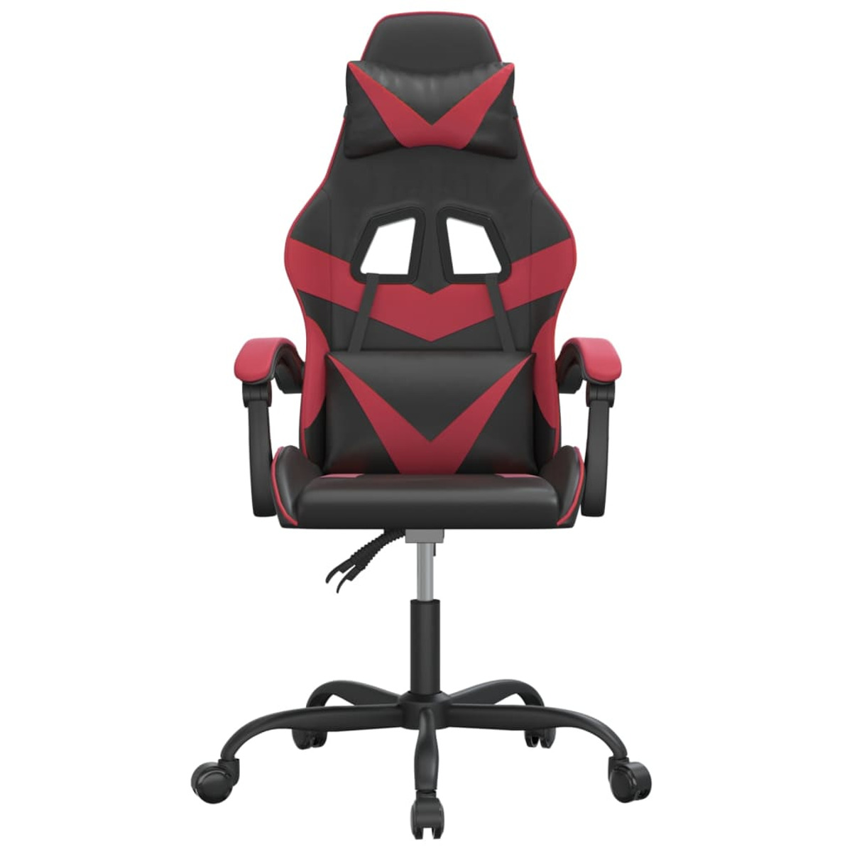 Roter und schwarzer Gaming-Stuhl mit hohem Rücken auf weißem Hintergrund.