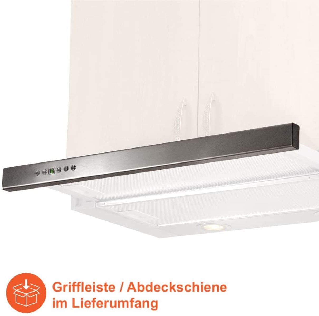 Eine Dunstabzugshaube mit Bedienfeld und Licht.
