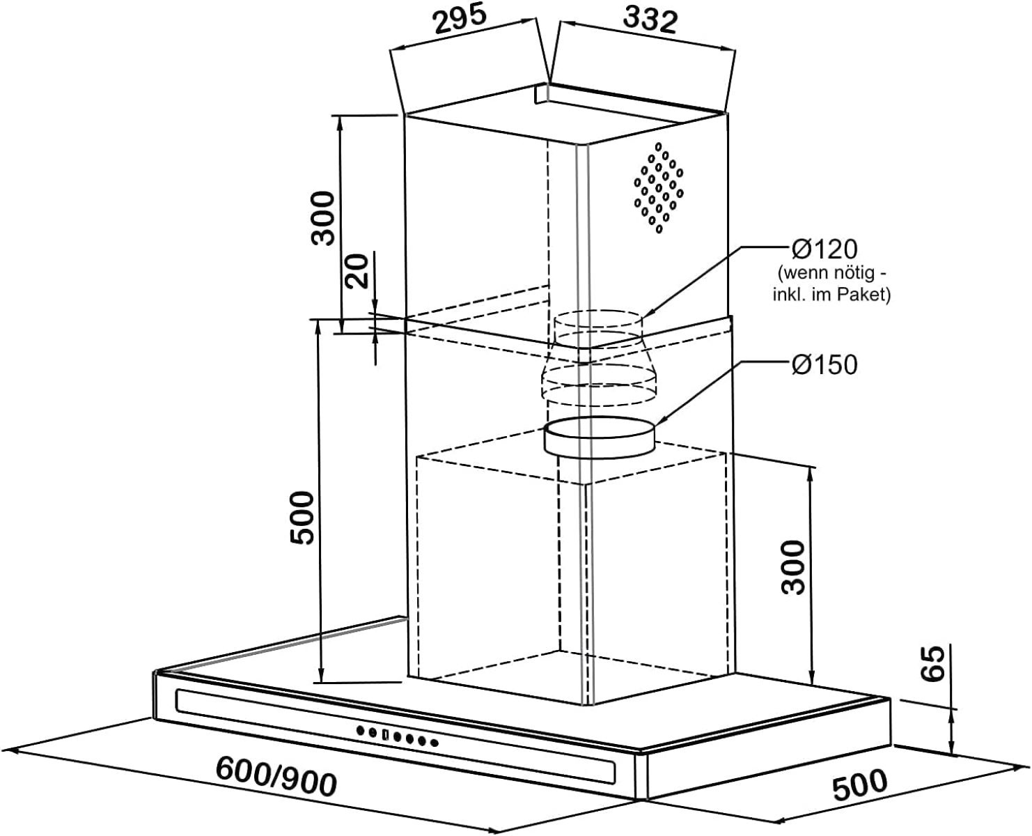 RADIALITIC KÜGERR Patentierte Leisetechnologie F10S, Dunstabzugshaube 50 cm breit, tief) cm (60