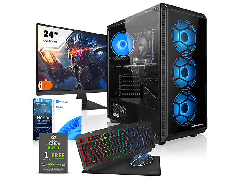 MEGAPORT Gaming Komplett PC Intel Core i3 12100F, Gaming PC mit Core™ i3 Prozessor, 8 GB RAM