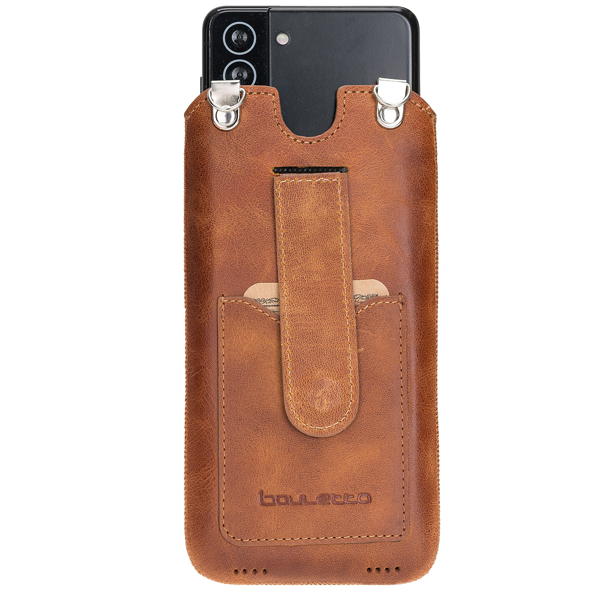BURKLEY Leder Handy-Tasche Samsung und mit Trage-Riemen Galaxy Kartenfach, Braun Sleeve, Samsung, S10