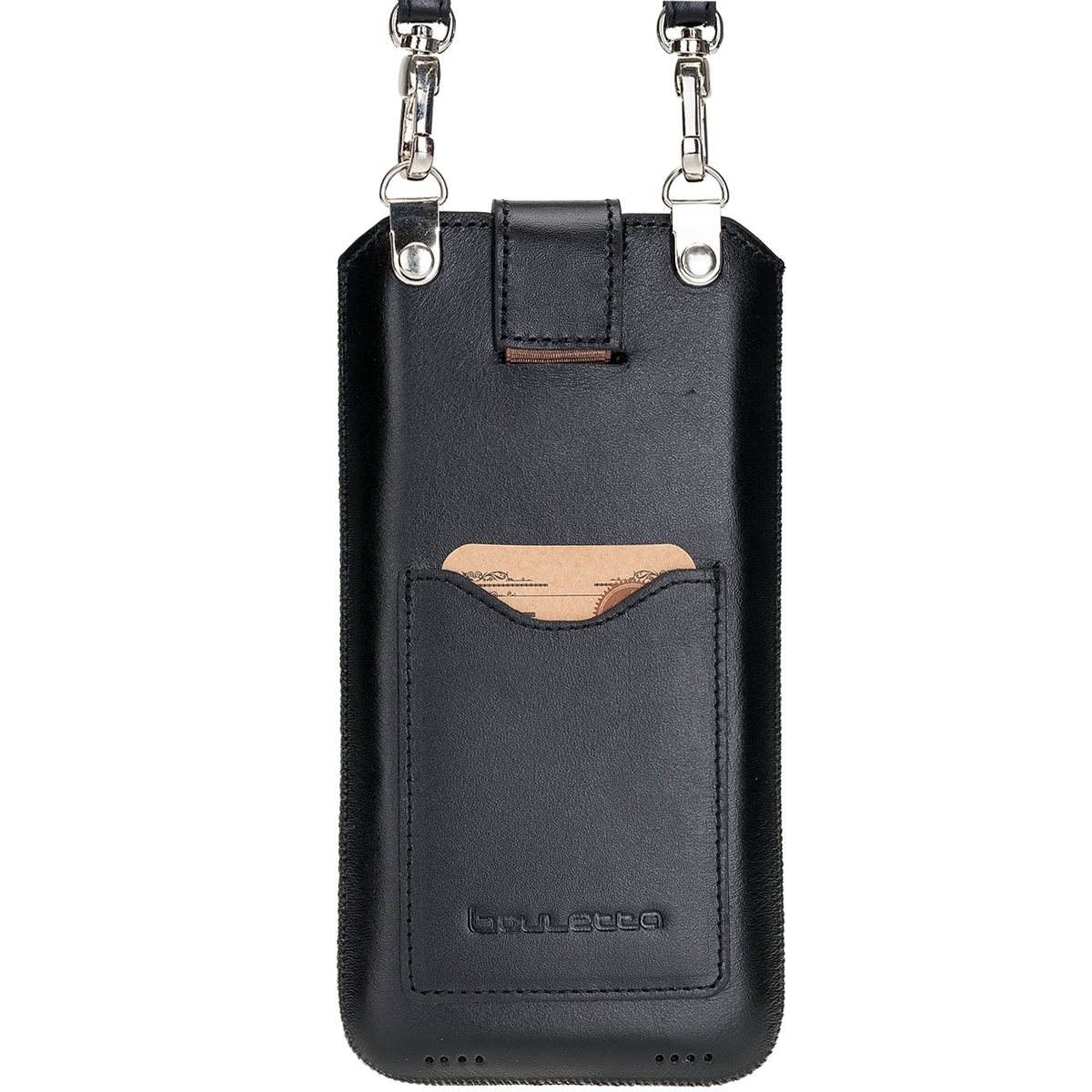 BURKLEY Leder Handy-Tasche mit Kartenfach, Apple, 13 Pro, Trage-Riemen und Sleeve, iPhone Schwarz