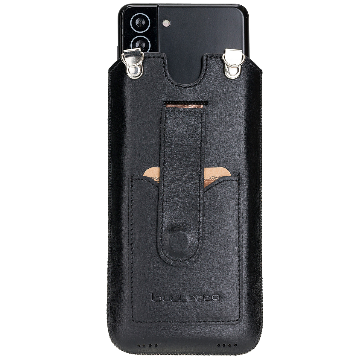Schwarz Sleeve, Handy-Tasche Leder mit BURKLEY und Trage-Riemen Galaxy S21, Kartenfach, Samsung Samsung,