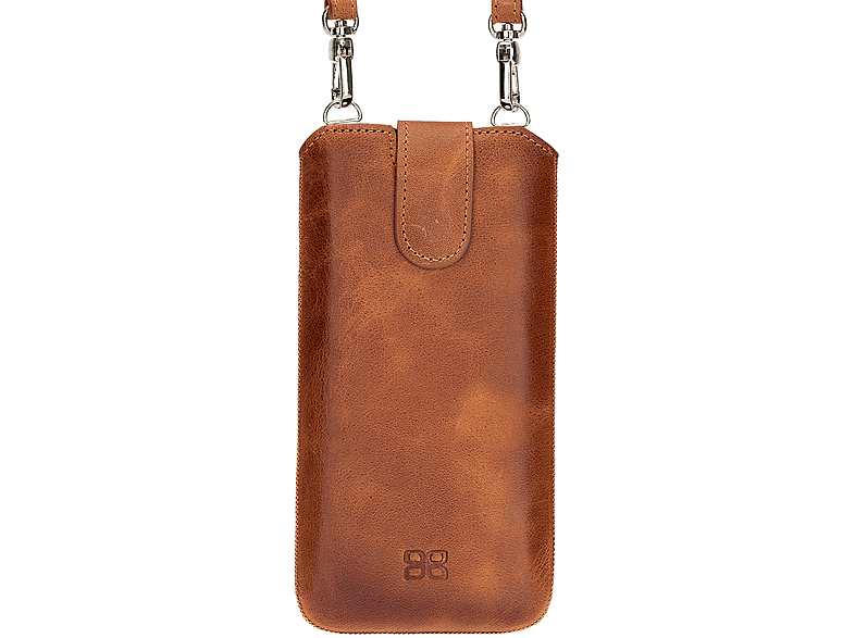BURKLEY Leder Handy-Tasche mit Trage-Riemen 13, Braun IPhone Sleeve, und Kartenfach, Apple