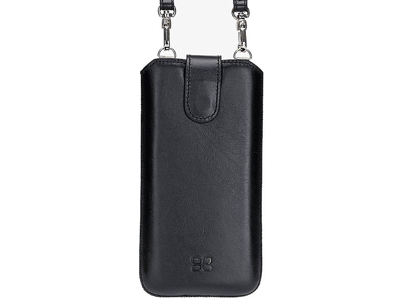BURKLEY Leder Handy-Tasche mit Trage-Riemen und Kartenfach, Sleeve, Apple, iPhone 13 Pro, Schwarz