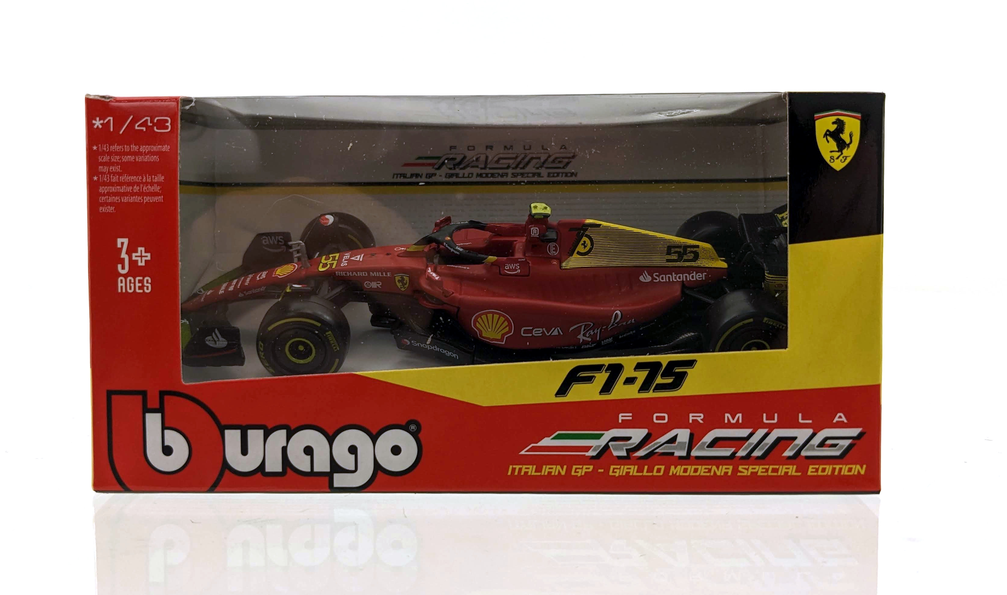 Modellauto (Maßstab 18-36832 Sainz 1:43) Spielzeugauto Monza-Ausführung F1-75 BBURAGO #55 - Ferrari
