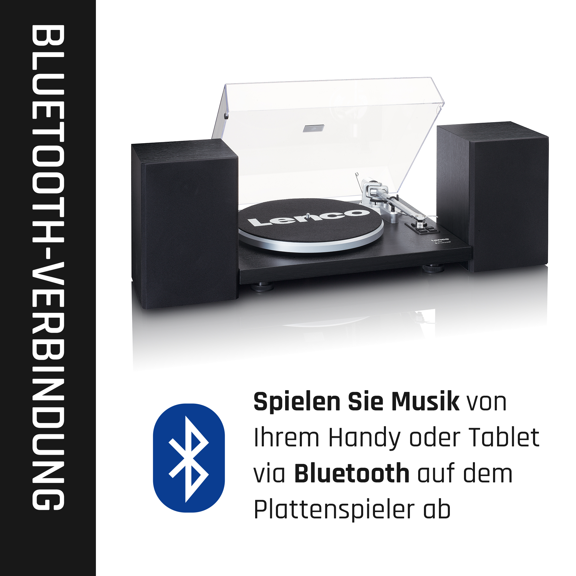 LENCO 2 - - Schwarz externe Plattenspieler Bluetooth LS-500BK Lautsprechern