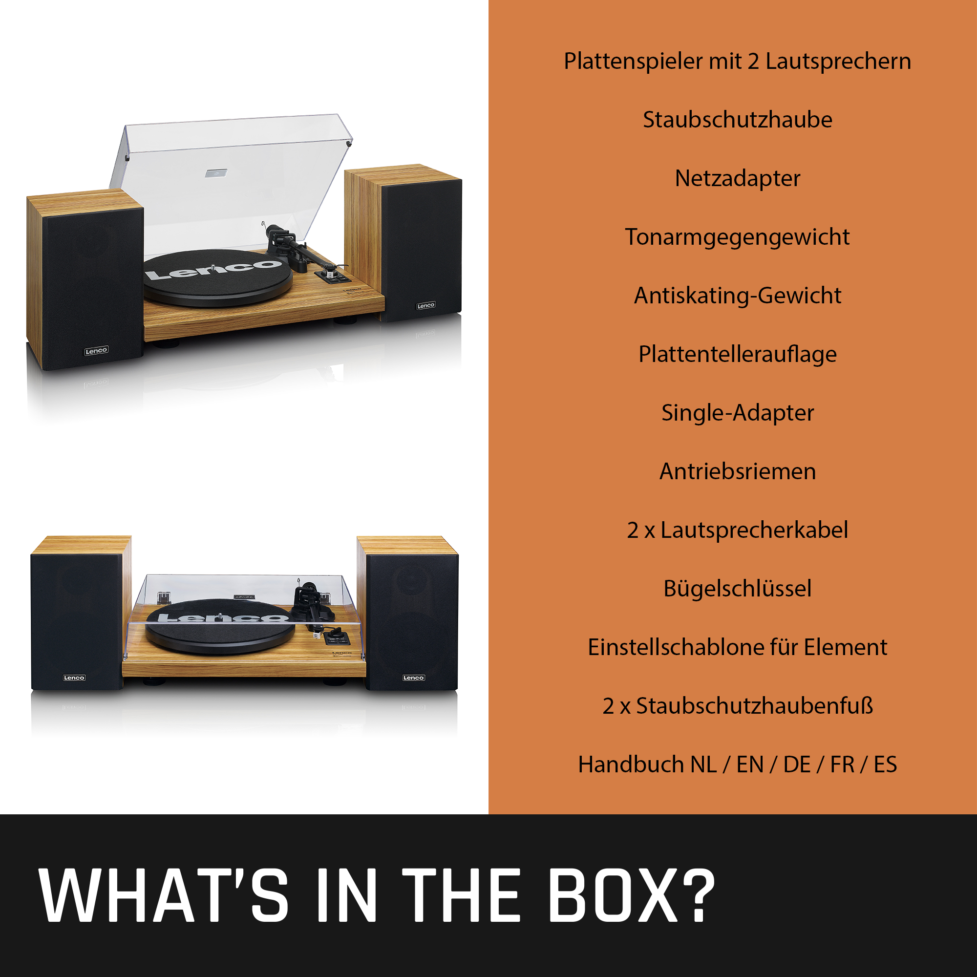 Lautsprechern Nussbaum eingebauter 2 LENCO externen - - Plattenspieler und mit LS-500OK Bluetooth Verstärker