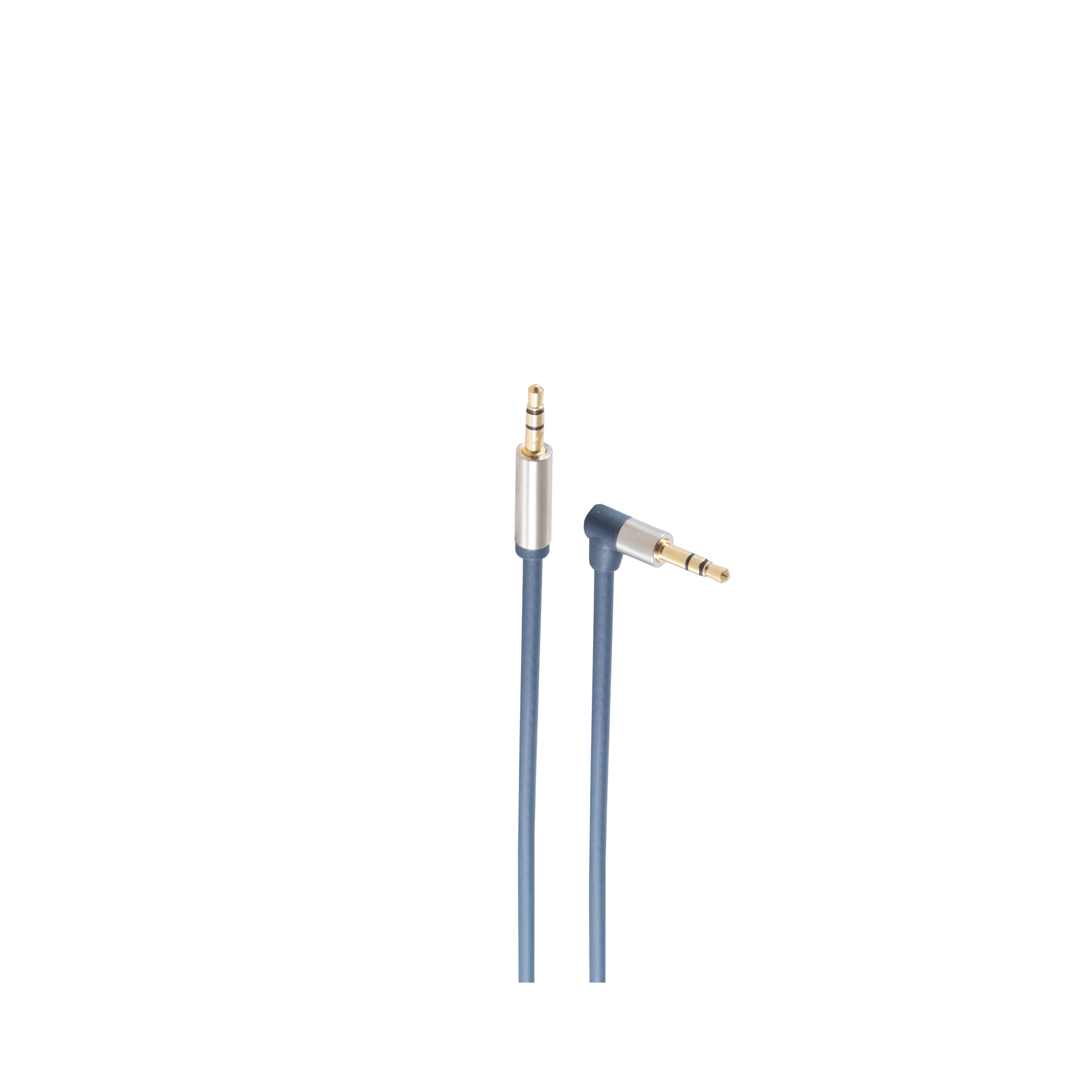 Audiokabel mit einem goldfarbenen 3,5-mm-Anschluss und einem abgewinkelten Stecker.