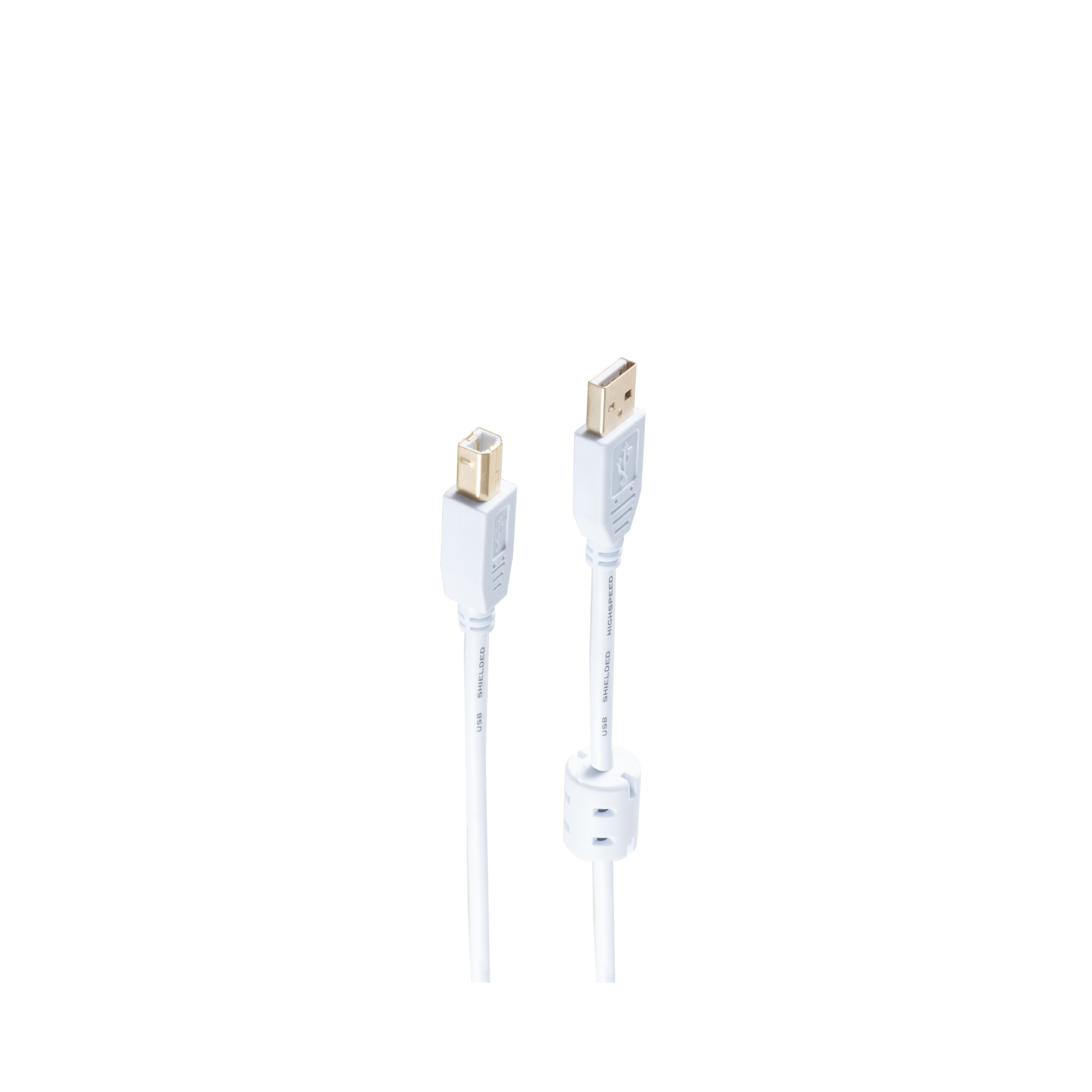 Kabel 2.0 weiß USB SHIVERPEAKS 3m Kabel A USB St. St.+Ferrit/B USB verg.