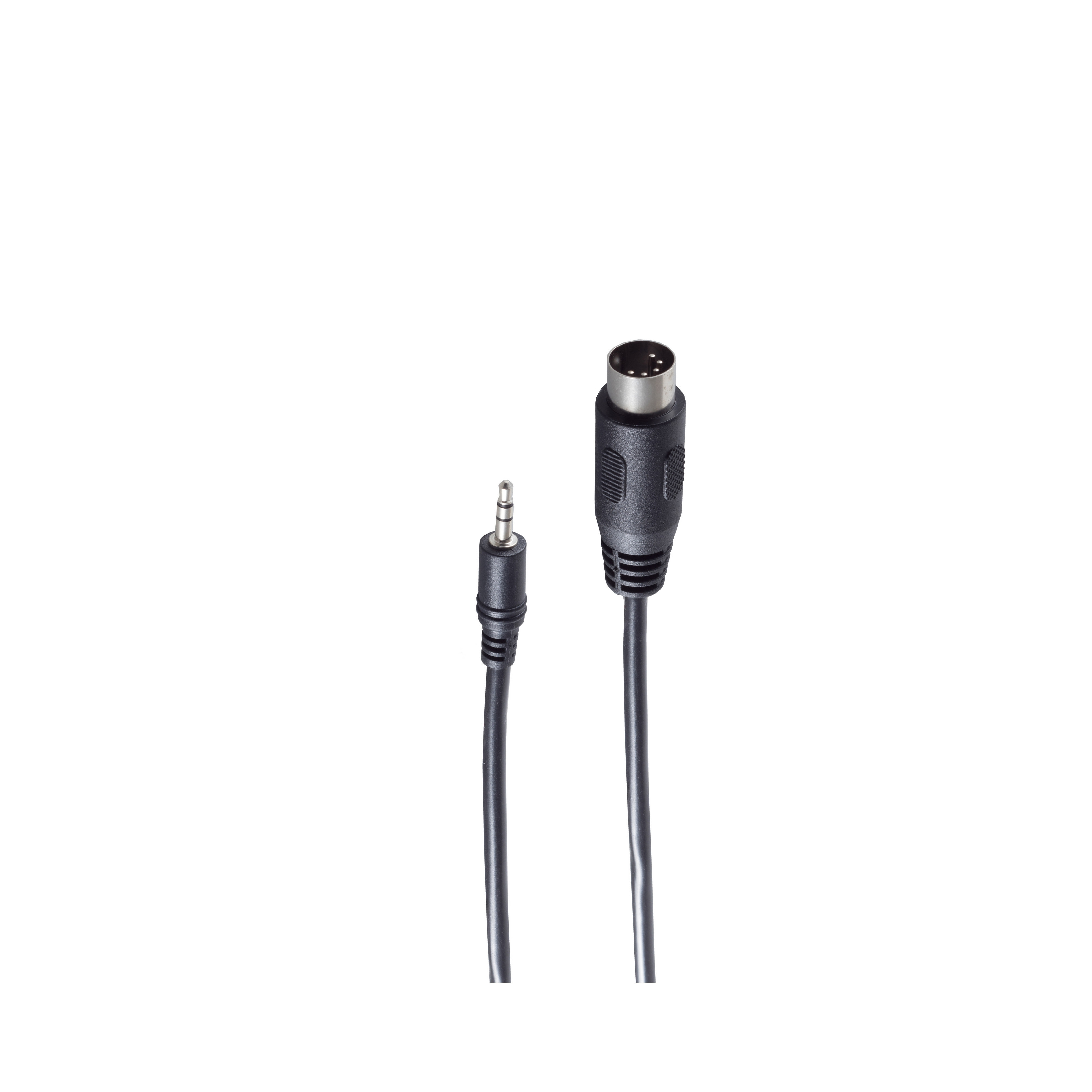 Ein schwarzes Kabel mit 3,5-mm-Klinke und ein schwarzes Kabel mit Mehrfachstecker.