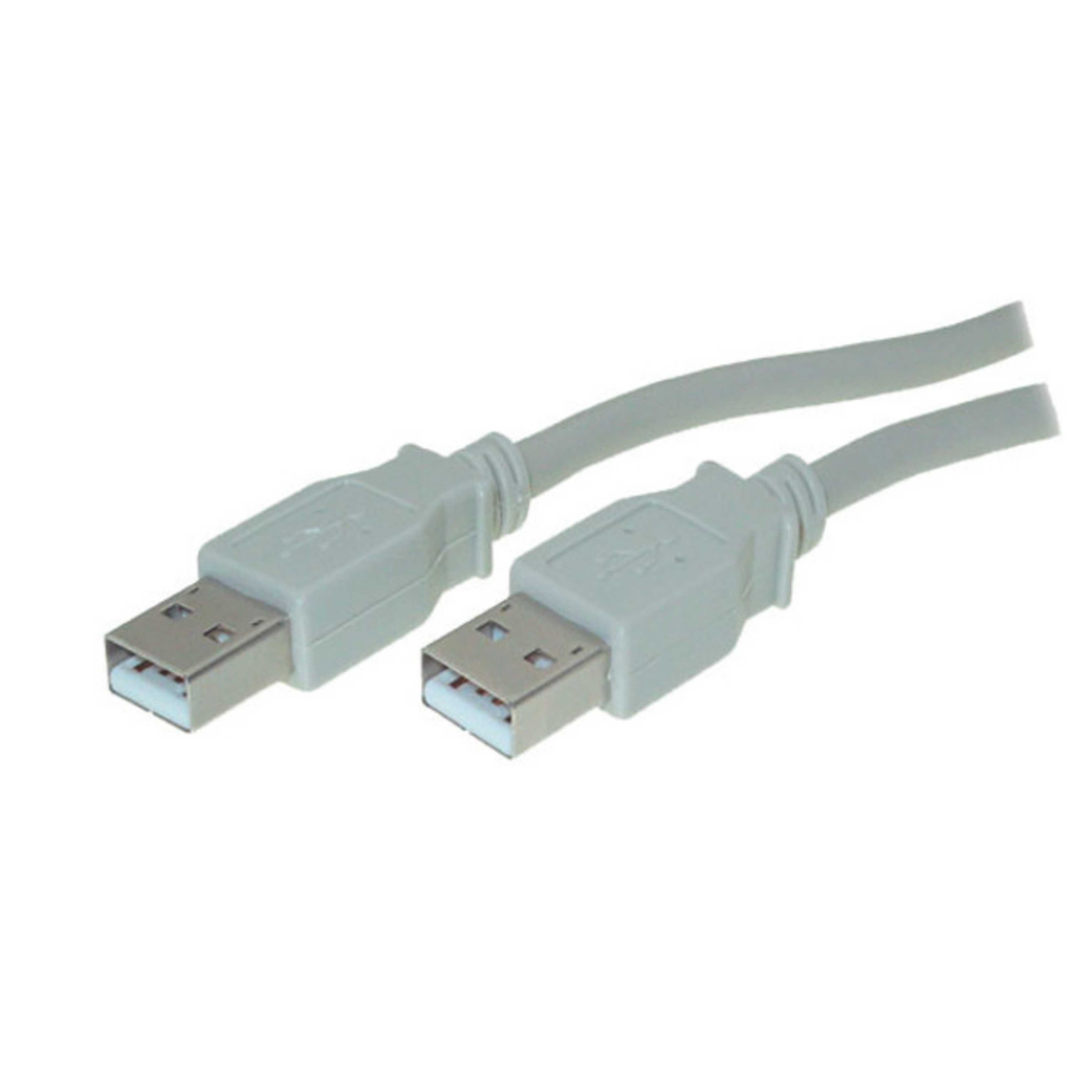 Cavi USB grigi con connettori. Sfondo bianco.