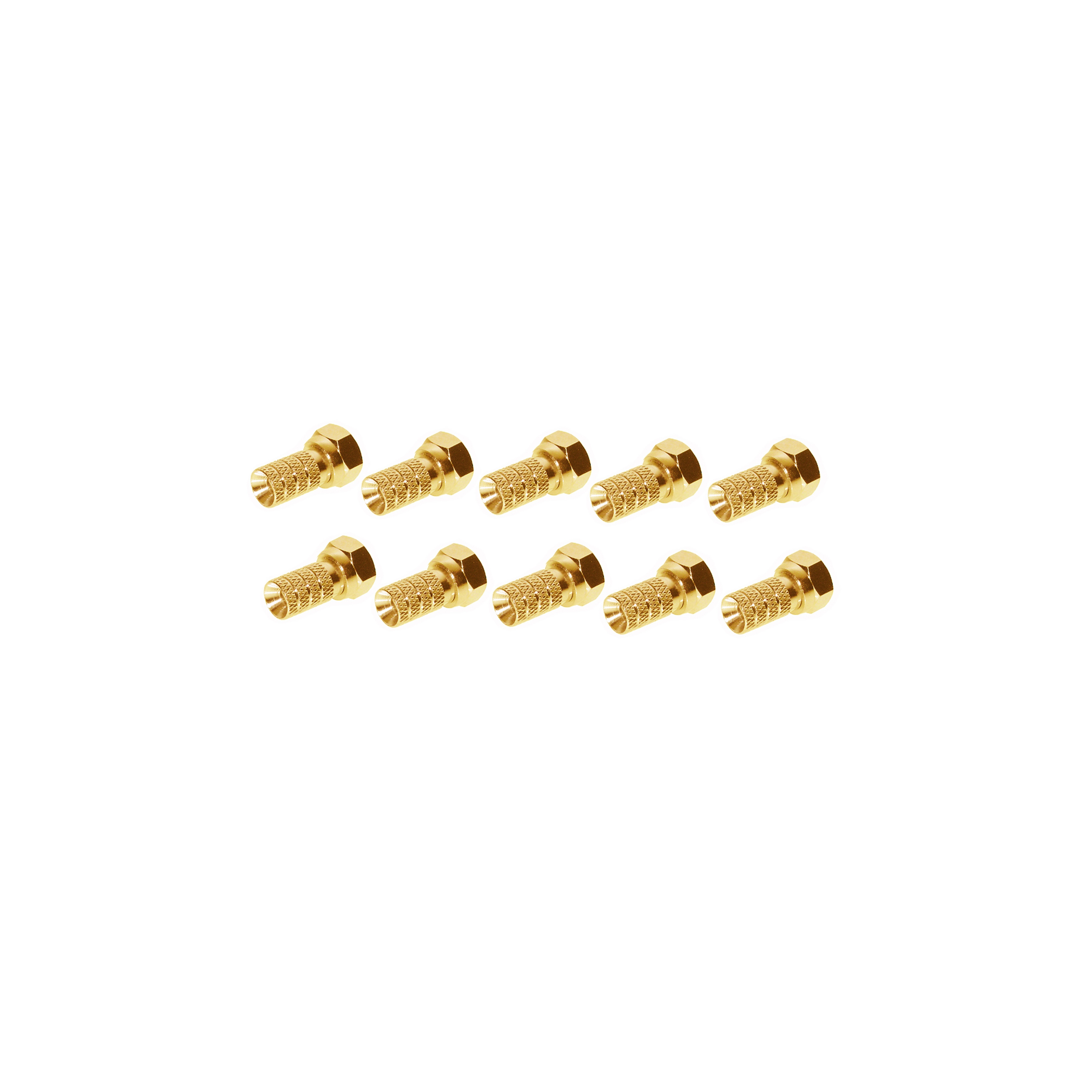 Zehn goldene Schrauben, in einem Raster angeordnet.