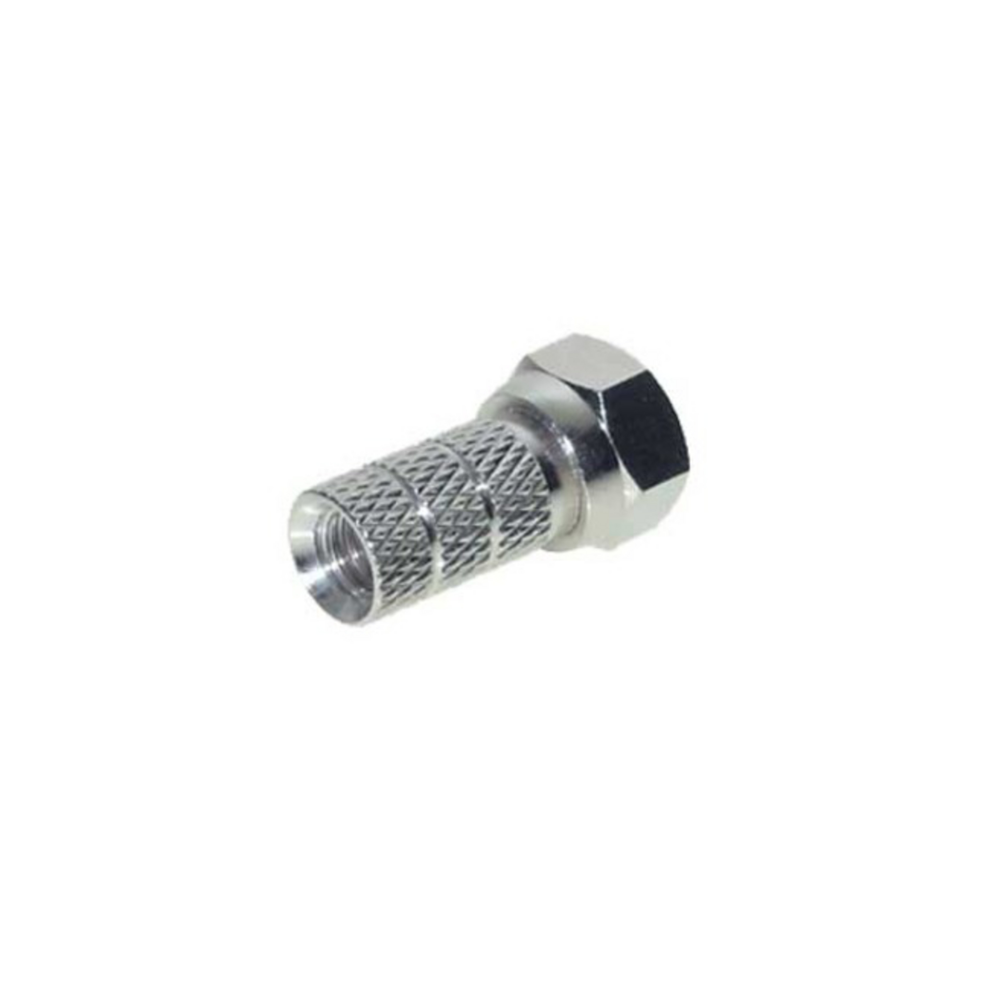 Silberfarbener Metallstecker mit roten Ringen auf weißem Hintergrund.