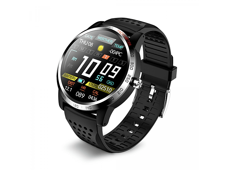 INF Sportuhr mit Blutdruck- und Herzfrequenzmesser Smart Watch Silikonarmband, schwarz