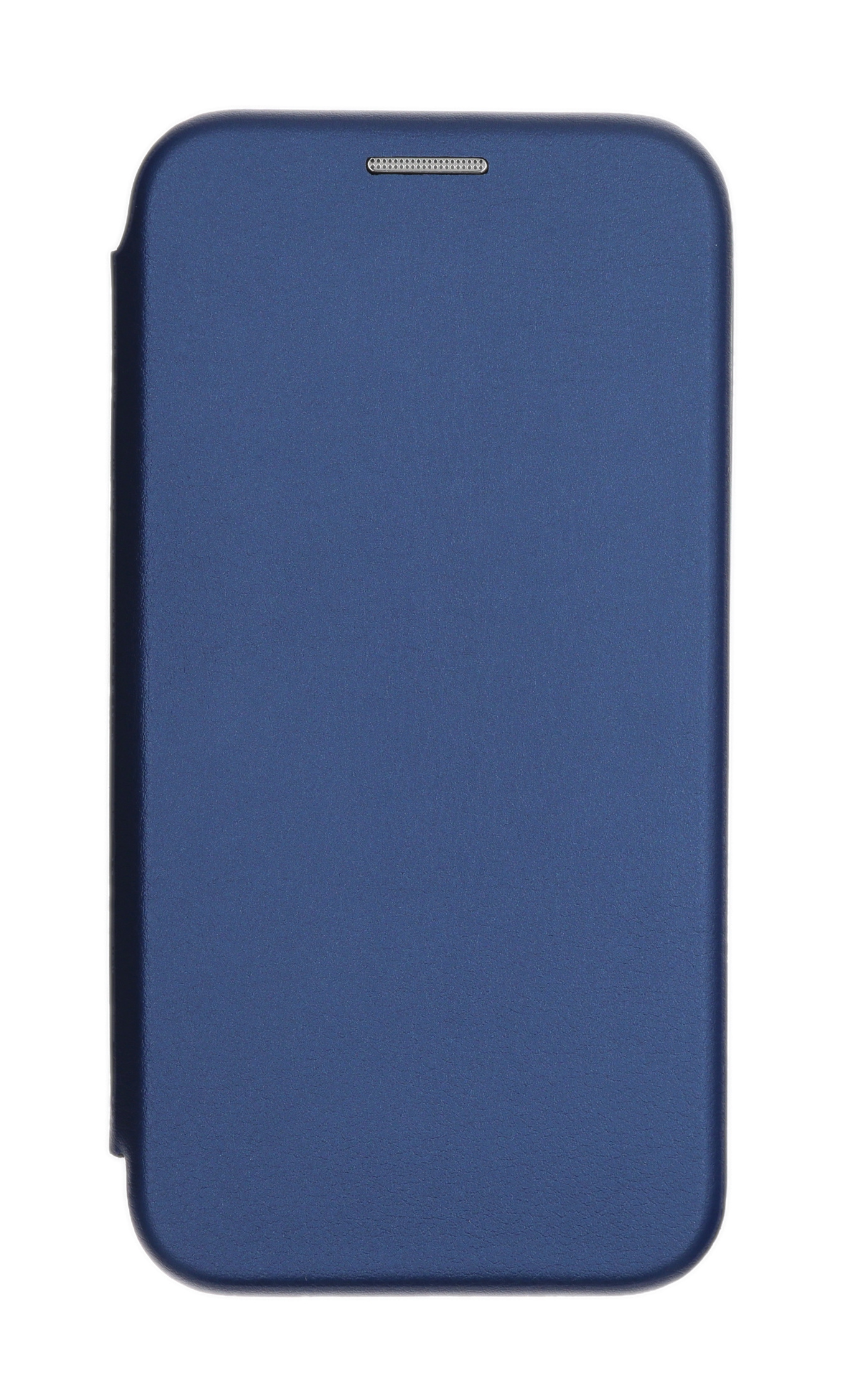Blaue Handyhülle. Geschlossen, glatte Textur. Obere Öffnung. Einfaches Design. Flache Oberfläche.