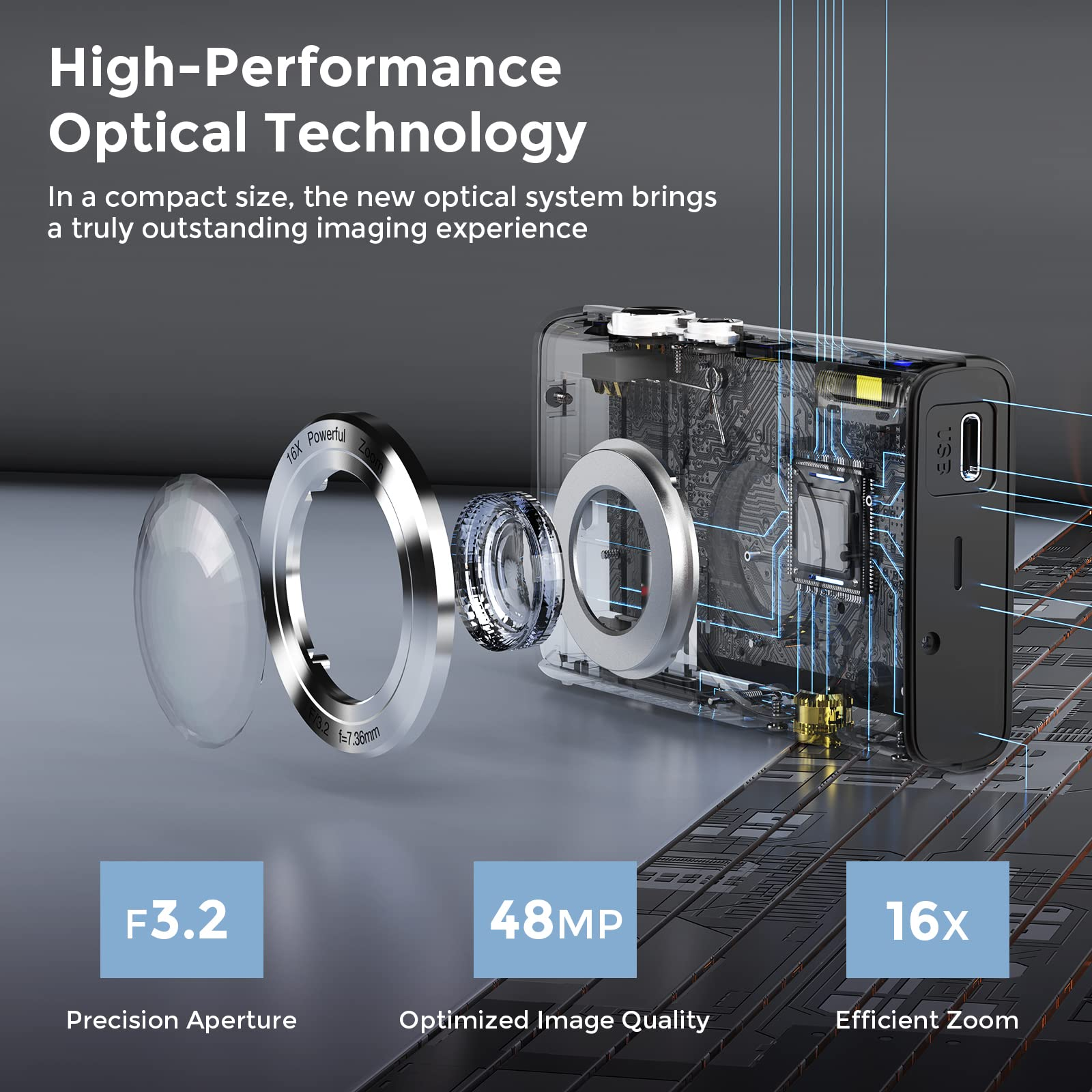 INF 48 2.7K MP, Digitalkamera 16-facher Weiß FHD, Digitalkamera Digitalzoom