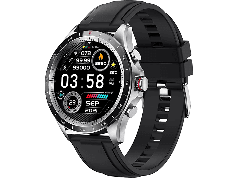 MANIKE NX1 Business AMOLED Smartwatch Smartwatch Stainless steel black ionized Leder, 140 - 210 mm, Schwarz