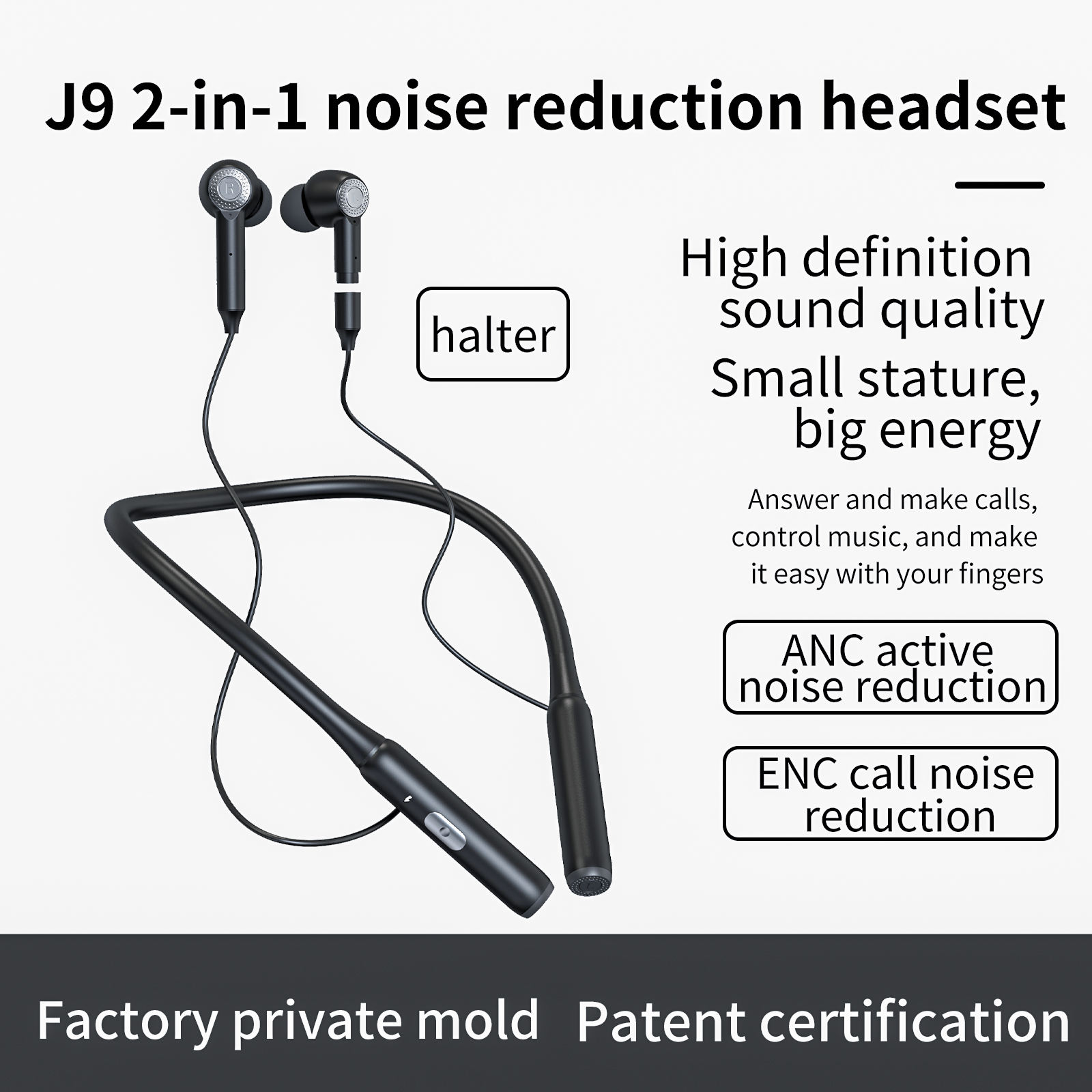 INF Kabellose Sportkopfhörer mit Bluetooth Neckband Bluetooth Jumper 5.3, Kopfhörer Schwarz