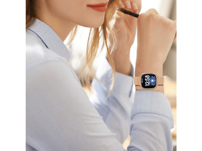 Cinturino In Vera Pelle Per Fitbit Versa 4/Sense 2, Unisex, Sottile, Con Cuciture A Rombo, 5 Colori - 2