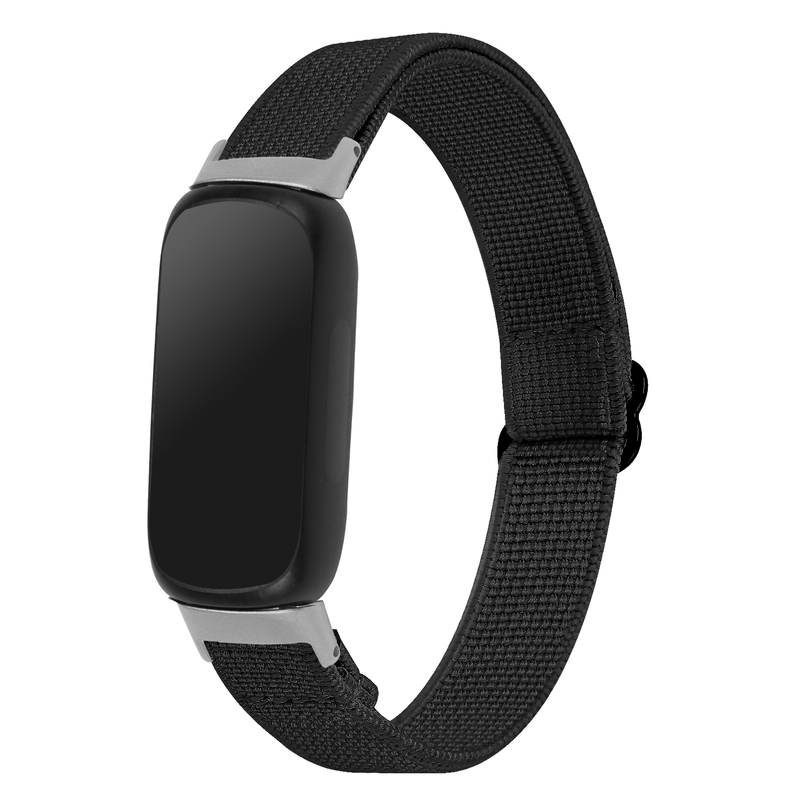 Schwarzer Fitnesstracker mit schwarzem Armband.