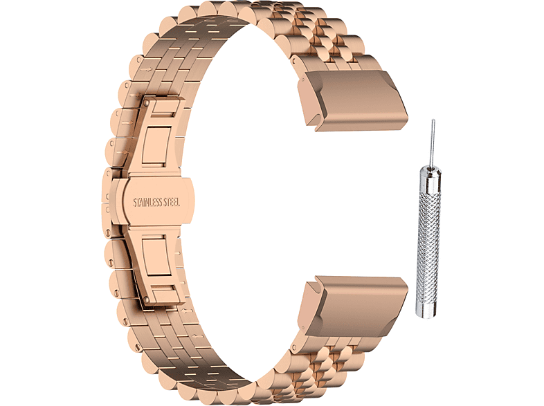 INF Armband Edelstahl, Ersatzarmband, Garmin, Fenix 6X PRO, Roségold | Smartwatch Armbänder