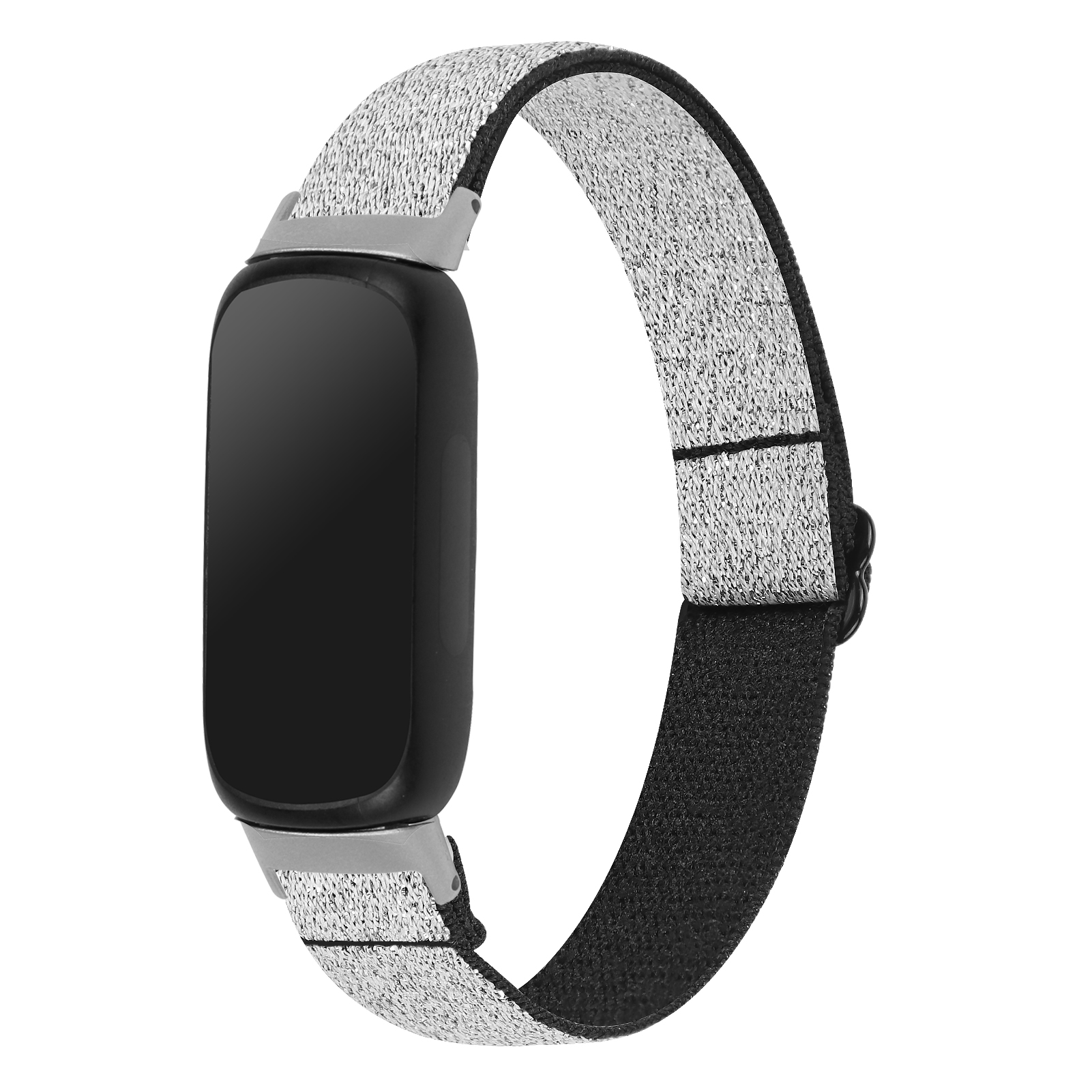 Schwarzes Fitness-Tracker-Armband mit grau-schwarzem Riemen.