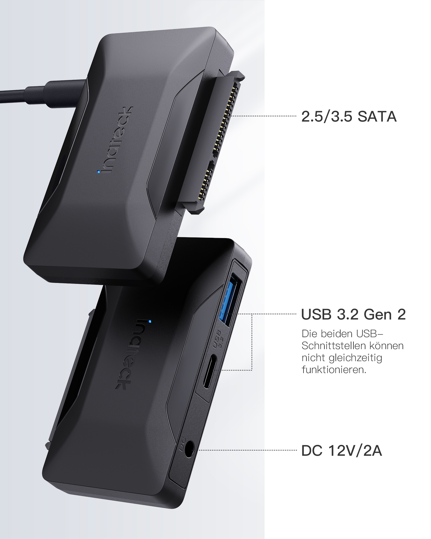 USB bidirektionale 2 für SSD/HDD, USB Festplattenadapter 2.5/3.5 Übertragung Adapter, Gen INATECK Adapter 3.2 SATA