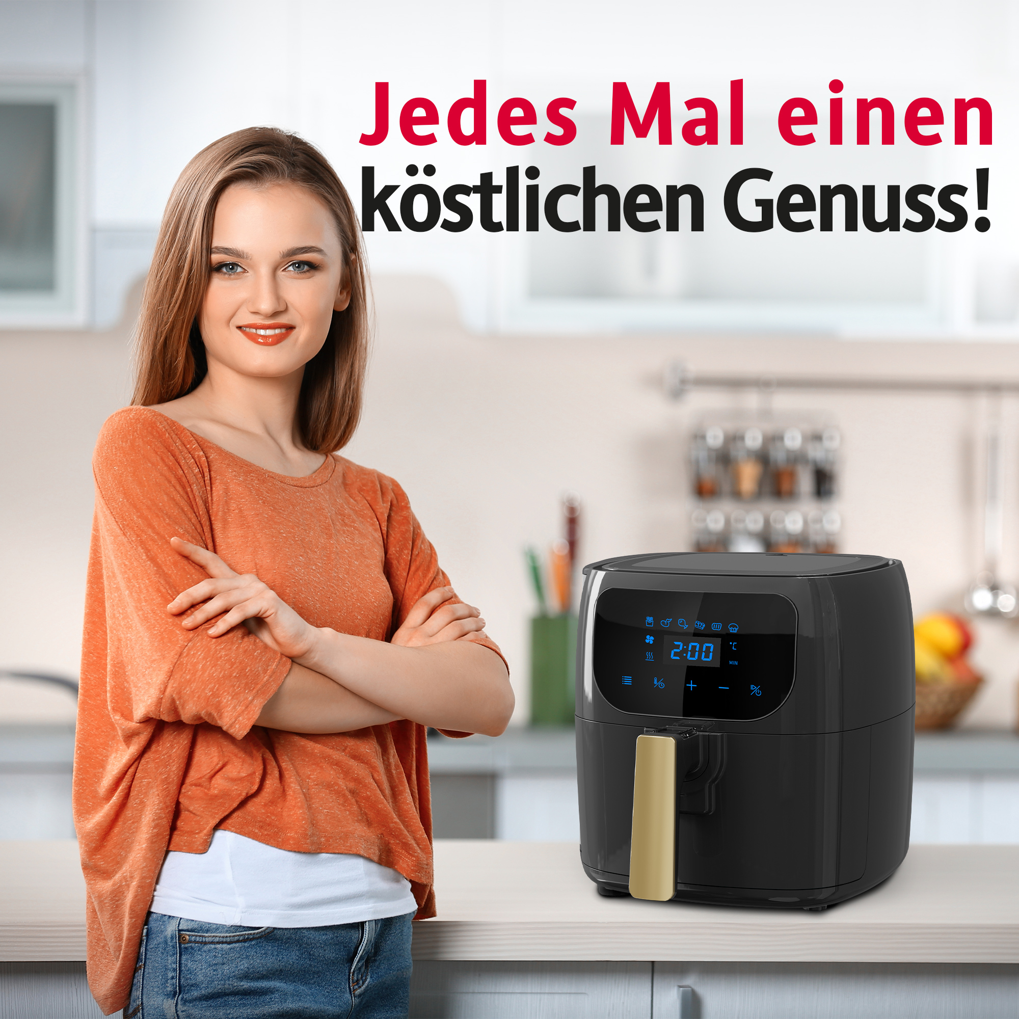 Airfryer 6L Fryer, 6 Fritteuse XL Watt Heissluft Schwarz Heißluftfritteuse Friteuse 1300 Fritteusen ICQN LED-Touchscreen, Programmen, Air