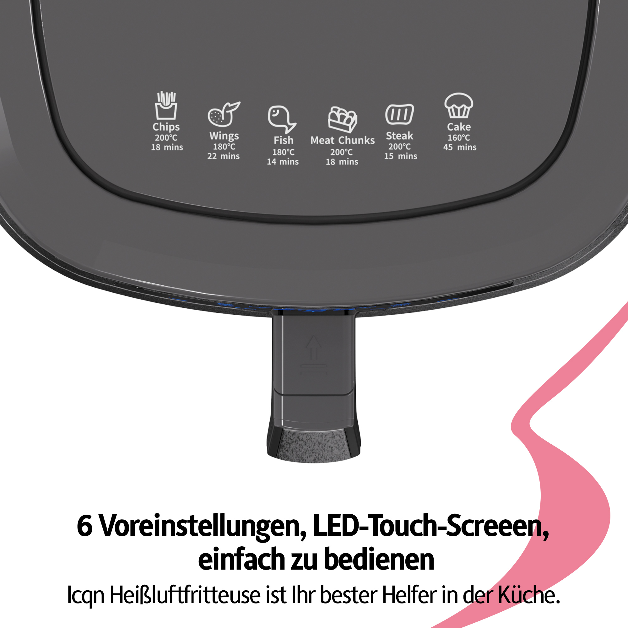 Fritteuse LED-Touchscreen, Airfryer 1500 XXL Heißluftfritteuse Silber Friteuse Air 8L Fritteusen ICQN 6 Fryer, Watt Programmen, Heissluft