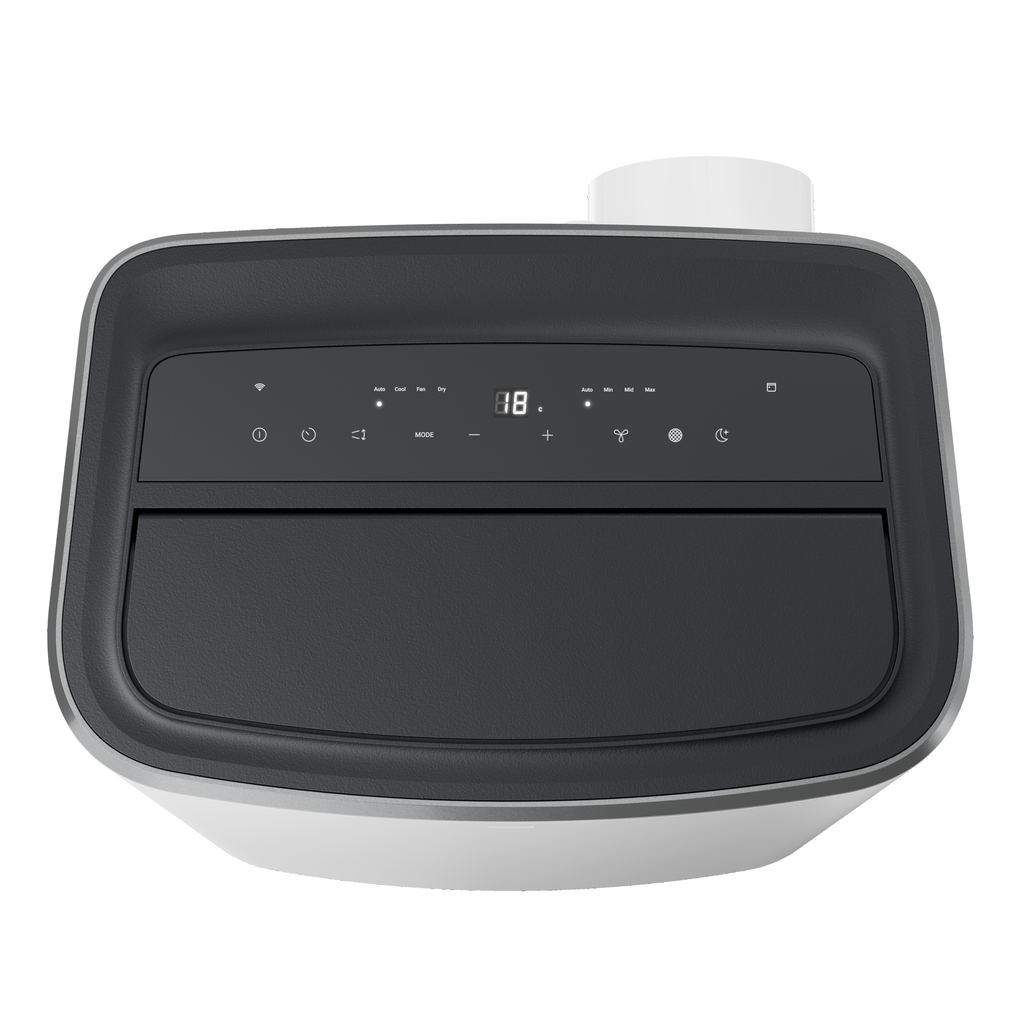 Widok z góry na przenośny klimatyzator na białym tle.