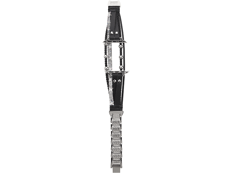 INF Armband aus echtem Lederlegierung, Ersatzarmband, Apple, Watch 1 / 2 / 3 / 4 / 5 / 6 / 7 / 8, Schwarz