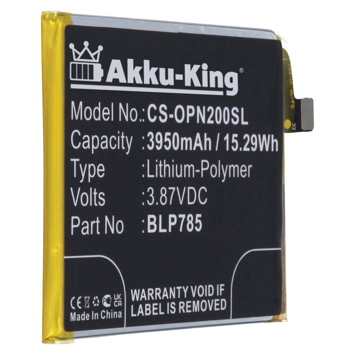 AKKU-KING Akku kompatibel mit Handy-Akku, BLP785 3.87 3950mAh Li-Polymer OnePlus Volt