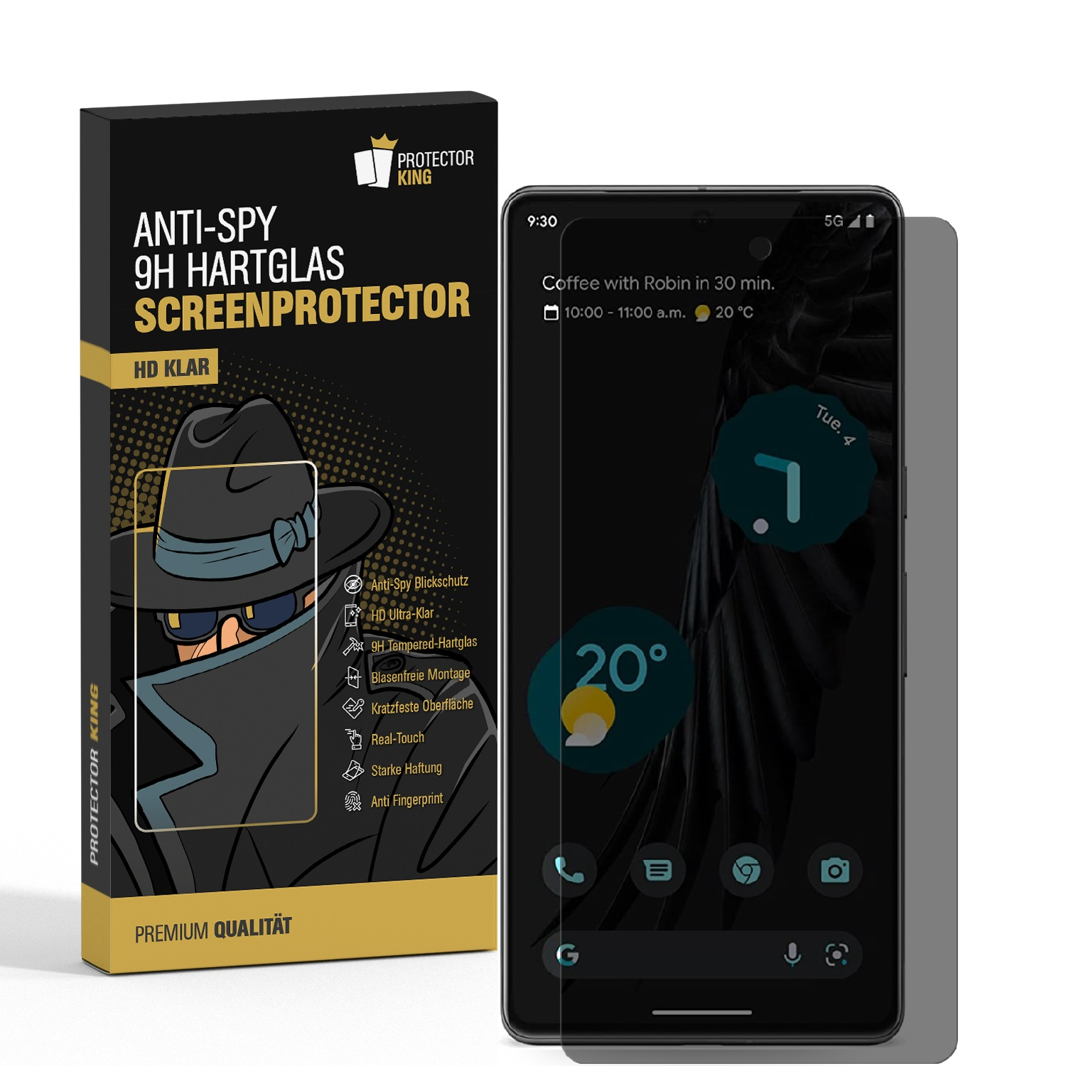 ANTI-SPY Pixel 1x Blickschutz Schutzglas Google Panzerglas 7a) 9H Displayschutzfolie(für PROTECTORKING
