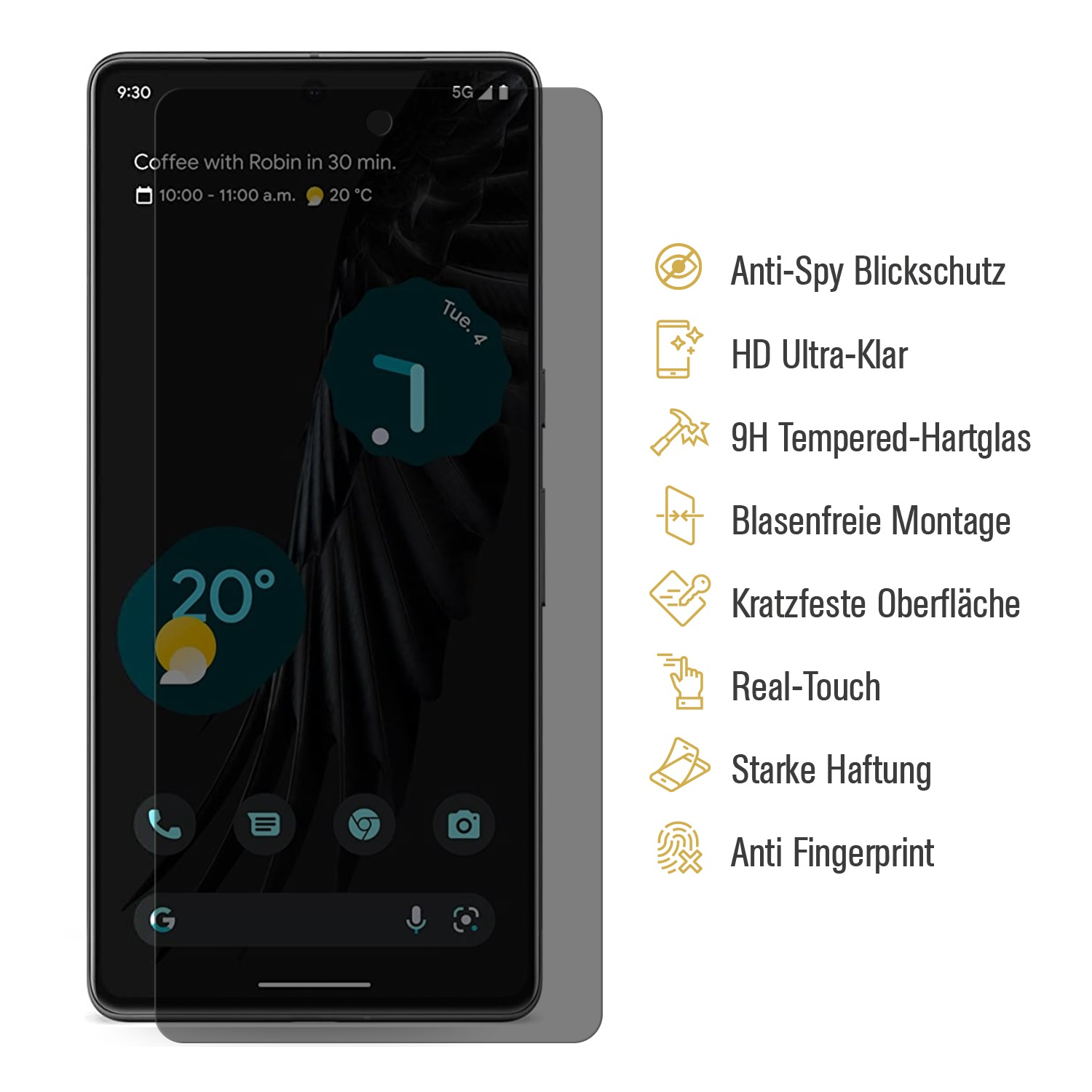 Schutzglas Displayschutzfolie(für 9H PROTECTORKING Blickschutz Panzerglas ANTI-SPY 1x Google 7a) Pixel