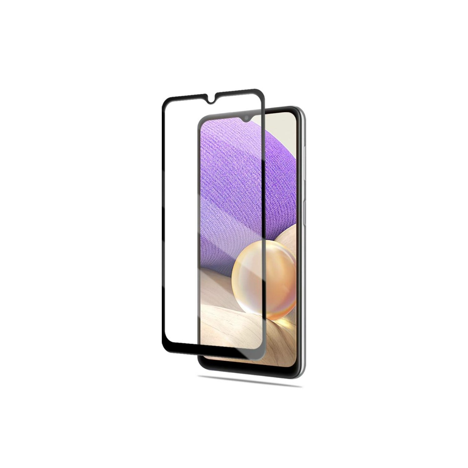 Ein Telefon mit Displayschutzfolie neben einer separaten Folie auf Weiß.