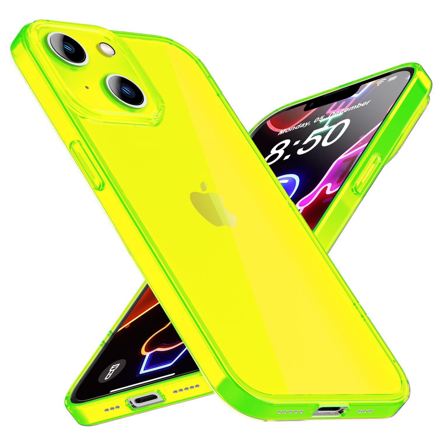 NALIA Backcover, 14 Silikon Neon Gelb Hülle, Klare Plus, Apple, iPhone