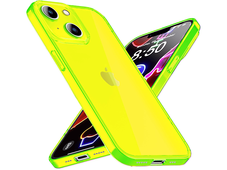 NALIA Backcover, 14 Silikon Neon Gelb Hülle, Klare Plus, Apple, iPhone