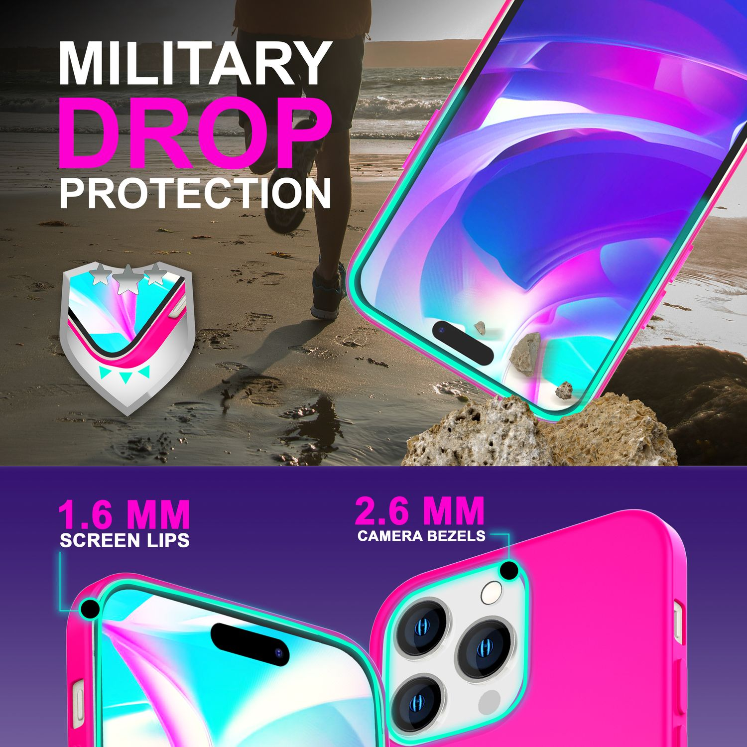 Neon Backcover, iPhone Silikon Pro, Pink 14 Hülle, NALIA Apple,