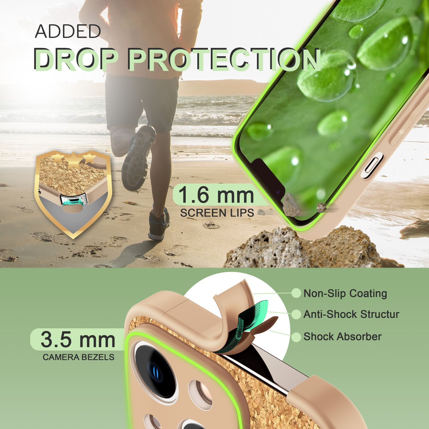 Funda de teléfono con protección contra caídas, biseles de cámara y revestimiento antideslizante.