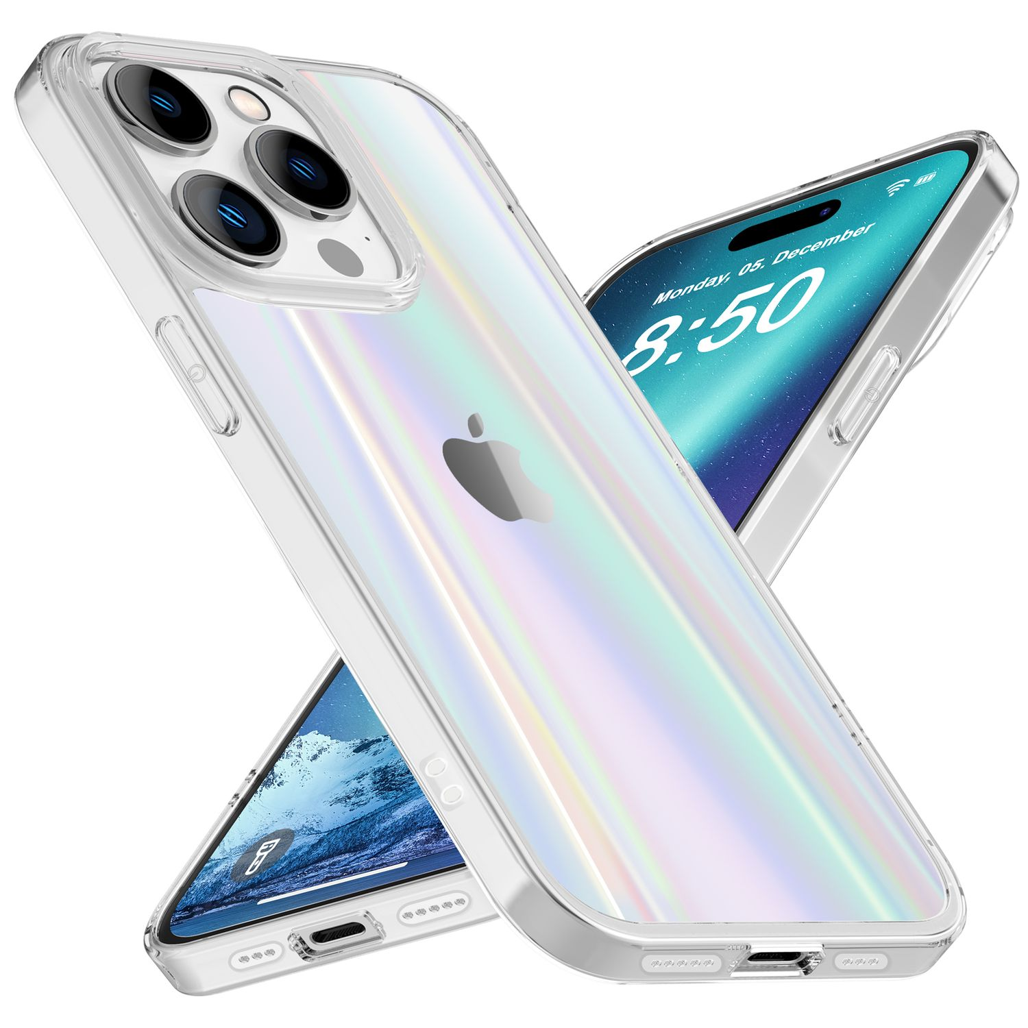 Apple, Hülle Hartglas Effekt, Max, Transparent NALIA 14 Pro iPhone Backcover, Klare Regenbogen